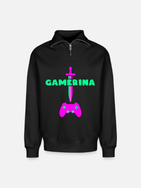 Gamerina #2 Neon Schwert Controller - Relaxed Unisex Organic Half Zip Sweatshirt – von SPREAD - Schwarz