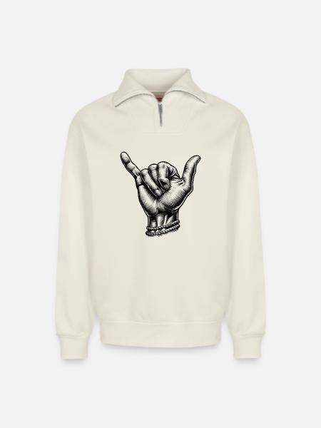 Relax Surfer Hand - Relaxed Unisex Organic Half Zip Sweatshirt – by SPREAD - off white