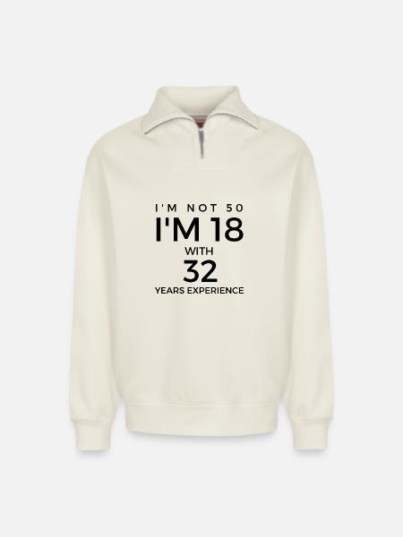 50-årsdag - si til 50-årsdag - Sweatshirt unisex med half zip og avslappet passform i økologisk bomull – fra SPREAD - naturhvit