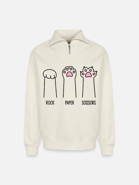 Rock Paper Scissors - Relaxed Unisex Organic Half Zip Sweatshirt – by SPREAD - off white
