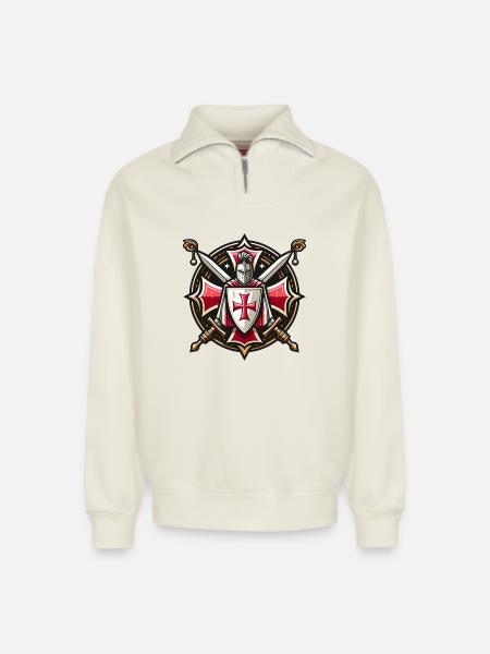 Knights templar - Relaxed Unisex Organic Half Zip Sweatshirt – by SPREAD - off white