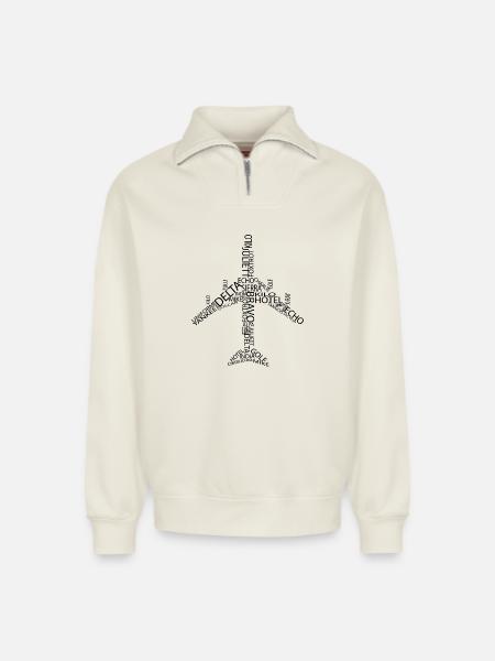 Avion B747 - Sweat unisexe décontracté en coton biologique à demi-zip – de SPREAD - blanc cassé
