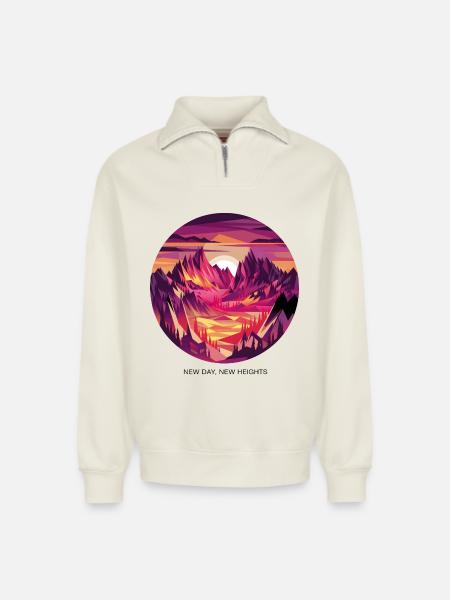 New Day, New Heights - Relaxed Unisex Organic Half Zip Sweatshirt – by SPREAD - off white