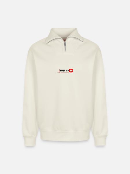 ERSTE HILFE - Relaxed Unisex Organic Half Zip Sweatshirt – von SPREAD - Naturweiß