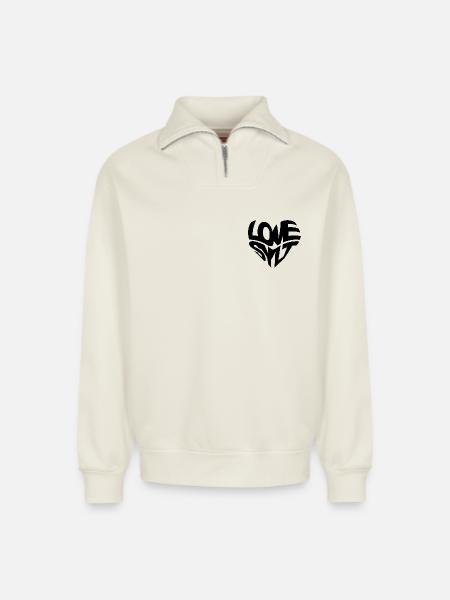 LOVE SYLT HERZ - Relaxed Unisex Organic Half Zip Sweatshirt – von SPREAD - Naturweiß