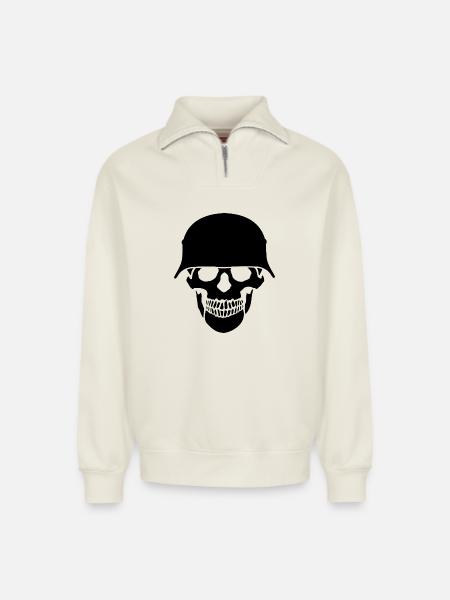 Schädelhelm / Schädelperlen - Relaxed Unisex Organic Half Zip Sweatshirt – von SPREAD - Naturweiß