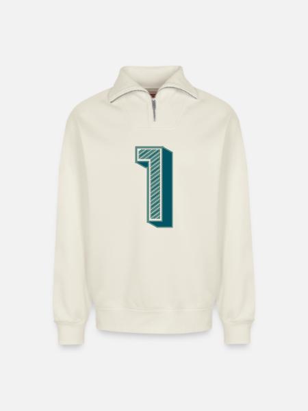 1. 1 YEAR. 1st ANNIVERSARY - Relaxed Unisex Organic Half Zip Sweatshirt – by SPREAD - off white