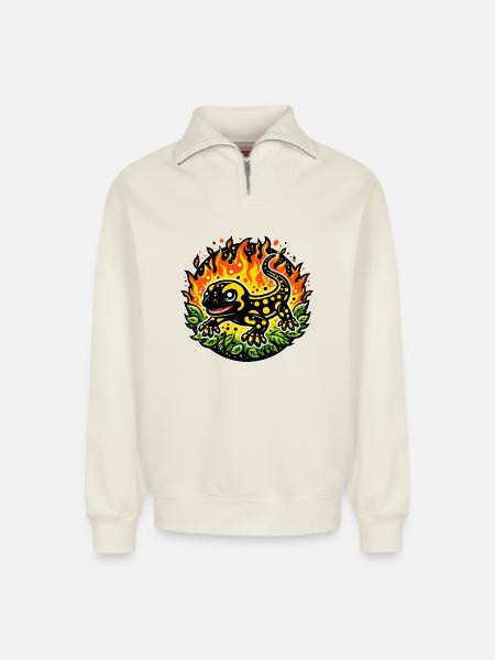 Fire salamander - Relaxed Unisex Organic Half Zip Sweatshirt – by SPREAD - off white