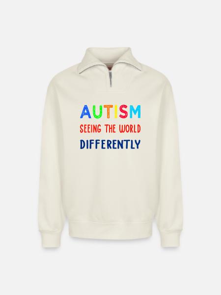 Autism Seeing Differently - Relaxed Unisex Organic Half Zip Sweatshirt – by SPREAD - off white