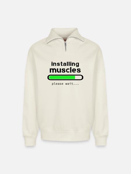 Installing muscles - Sweat unisexe décontracté en coton biologique à demi-zip – de SPREAD - blanc cassé