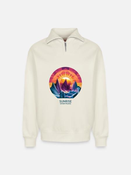 Sunrise Over Peaks - Relaxed Unisex Organic Half Zip Sweatshirt – by SPREAD - off white