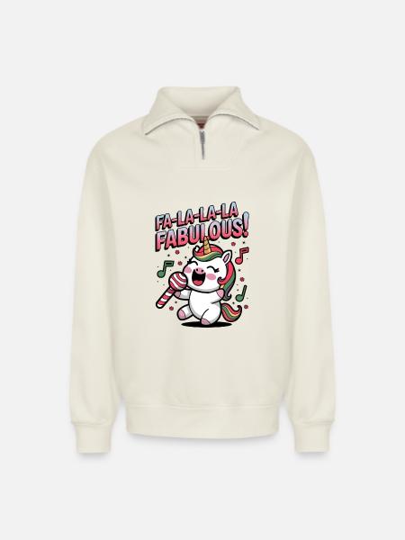Fa-la-la-la Fabulous! - Relaxed Unisex Organic Half Zip Sweatshirt – by SPREAD - off white