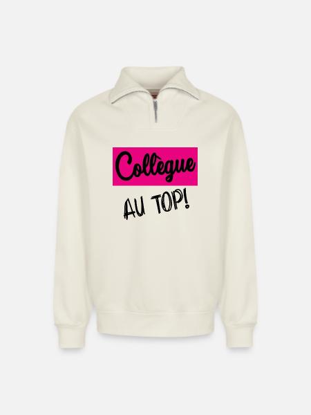 COLLEGUE - Sweat unisexe décontracté en coton biologique à demi-zip – de SPREAD - blanc cassé