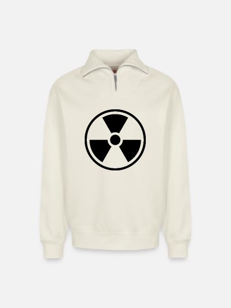Radiation Solid Icon Nuclear Warning Symbol - Relaxed Unisex Organic Half Zip Sweatshirt – by SPREAD - off white