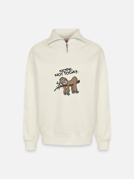 Sloth Nope not today - Relaxed Unisex Organic Half Zip Sweatshirt – by SPREAD - off white