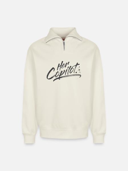 Her Copilot - Relaxed Unisex Organic Half Zip Sweatshirt – by SPREAD - off white