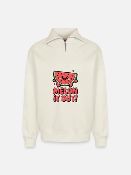 Melon It Out! - Relaxed Unisex Organic Half Zip Sweatshirt – by SPREAD - off white