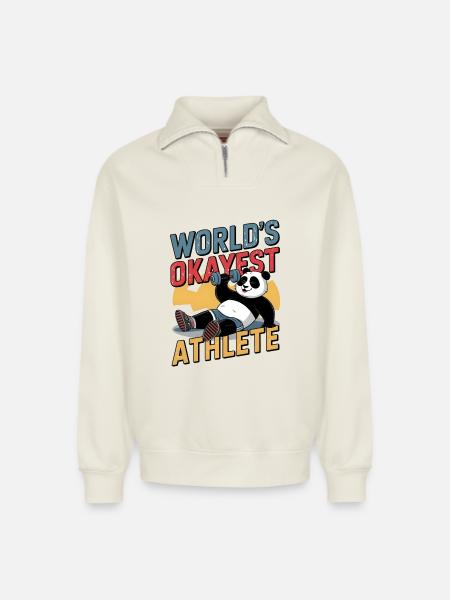 World's Okayest Athlete - Relaxed Unisex Organic Half Zip Sweatshirt – by SPREAD - off white