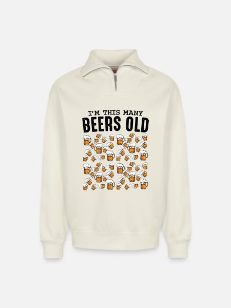 Beer Mug Pattern Collection Birthday 50 - Relaxed Unisex Organic Half Zip Sweatshirt – by SPREAD - off white