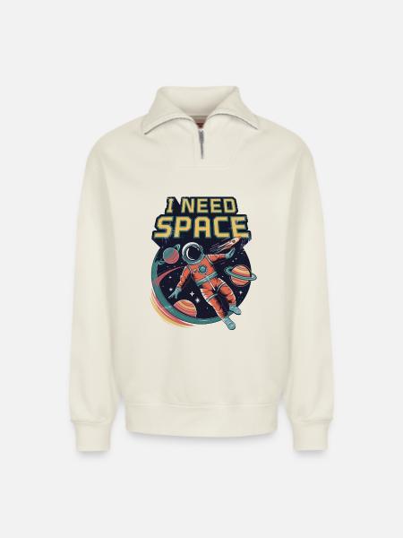 I Need Space - Relaxed Unisex Organic Half Zip Sweatshirt – by SPREAD - off white
