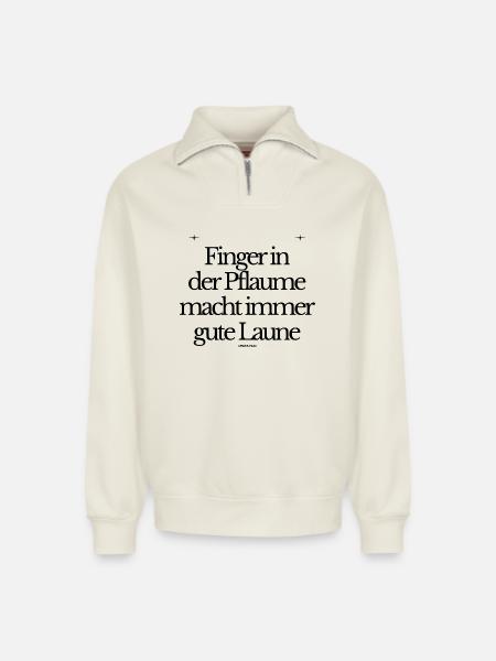 Finger in der Pflaume - Relaxed Unisex Organic Half Zip Sweatshirt – von SPREAD - Naturweiß