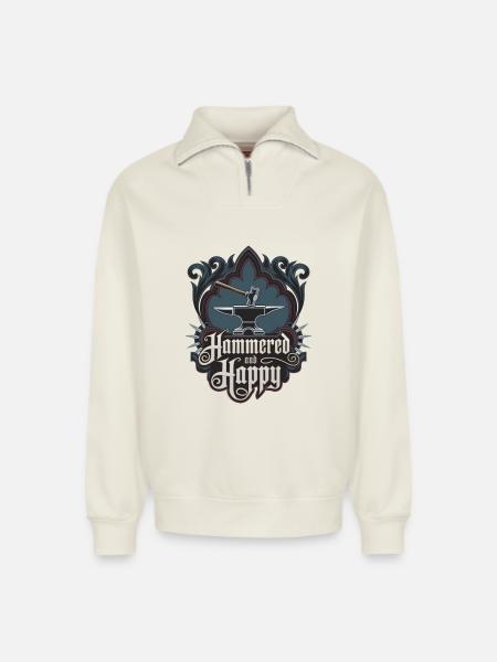 Martelé et heureux - Sweat unisexe décontracté en coton biologique à demi-zip – de SPREAD - blanc cassé