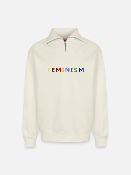 Feminism - Relaxed Unisex Organic Half Zip Sweatshirt – von SPREAD - Naturweiß