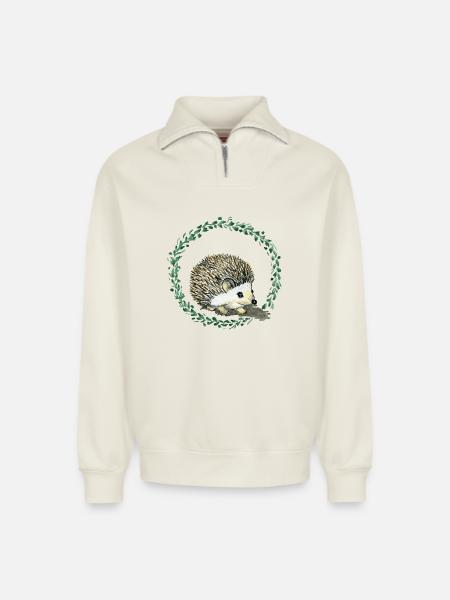 Hérisson - Sweat unisexe décontracté en coton biologique à demi-zip – de SPREAD - blanc cassé
