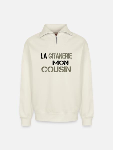 La gitanerie mon cousin - Sweat unisexe décontracté en coton biologique à demi-zip – de SPREAD - blanc cassé