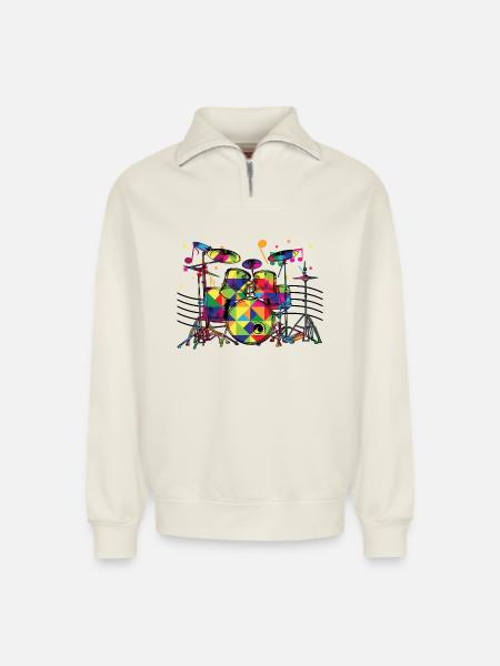 Geometrisch Neon-Drumset - Relaxed Unisex Organic Half Zip Sweatshirt – von SPREAD - Naturweiß