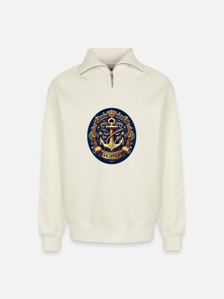 Skipper Logo - Relaxed Unisex Organic Half Zip Sweatshirt – by SPREAD - off white