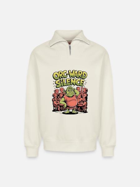 Orc-ward Silence - Relaxed Unisex Organic Half Zip Sweatshirt – by SPREAD - off white