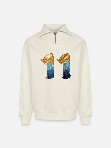NEJ. 11 NUMMER 11 SEJ 11 ÅRS FØDSELSDAG - Unisex sweatshirt i økologisk bomuld med half zip og afslappet pasform – fra SPREAD - råhvid