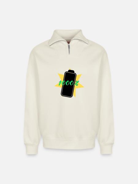 1000% energy - Relaxed Unisex Organic Half Zip Sweatshirt – by SPREAD - off white