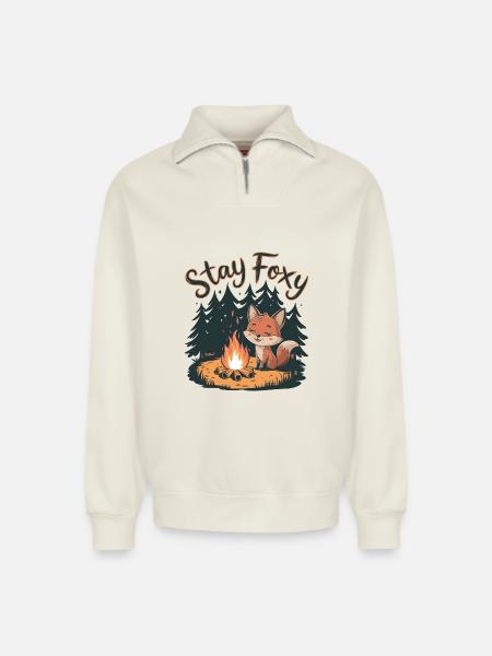 Bleib fuchsig - Relaxed Unisex Organic Half Zip Sweatshirt – von SPREAD - Naturweiß