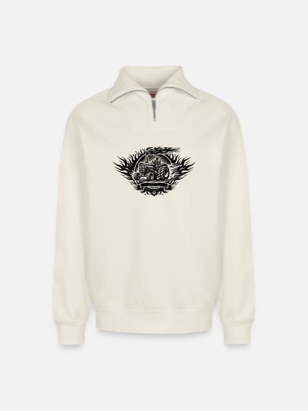 Tractor Pulling Logo - Relaxed Unisex Organic Half Zip Sweatshirt – von SPREAD - Naturweiß