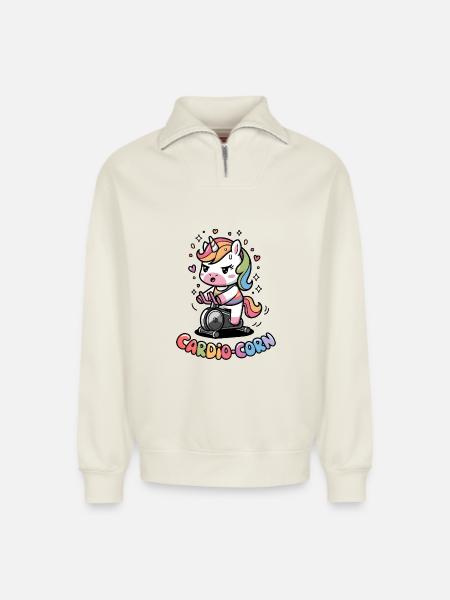 Cardio-maïs - Sweat unisexe décontracté en coton biologique à demi-zip – de SPREAD - blanc cassé