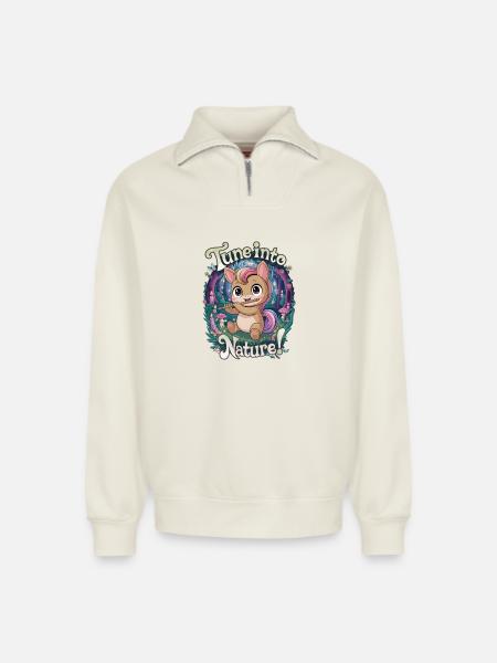 Tune Into Nature! - Relaxed Unisex Organic Half Zip Sweatshirt – by SPREAD - off white