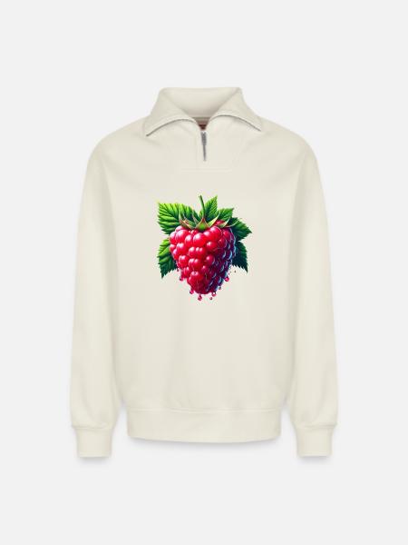 Runny leafy raspberry - Relaxed Unisex Organic Half Zip Sweatshirt – by SPREAD - off white