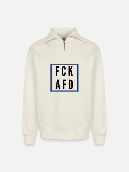 AFD Nein Danke! - Relaxed Unisex Organic Half Zip Sweatshirt – von SPREAD - Naturweiß