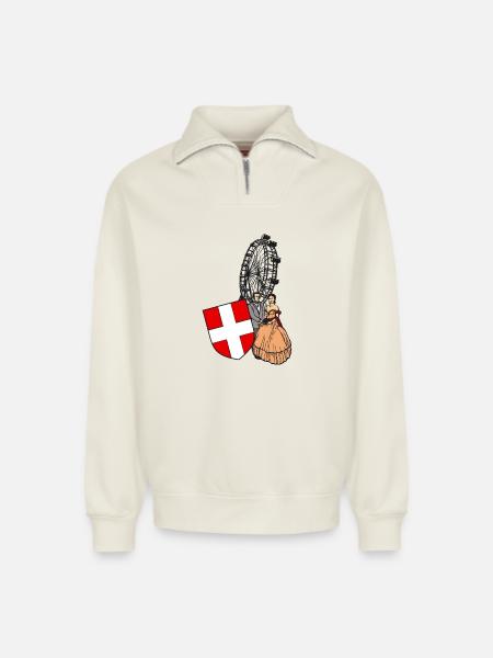 Vienna Panorama - Relaxed Unisex Organic Half Zip Sweatshirt – by SPREAD - off white