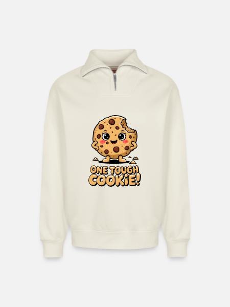 One Tough Cookie! - Relaxed Unisex Organic Half Zip Sweatshirt – by SPREAD - off white