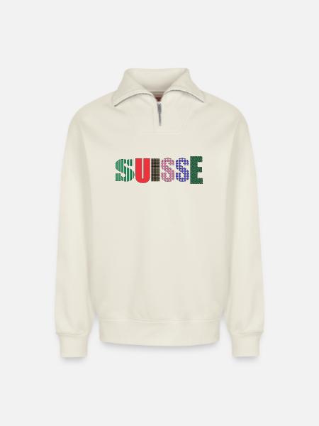 SUISSE. PAYS - Sweat unisexe décontracté en coton biologique à demi-zip – de SPREAD - blanc cassé