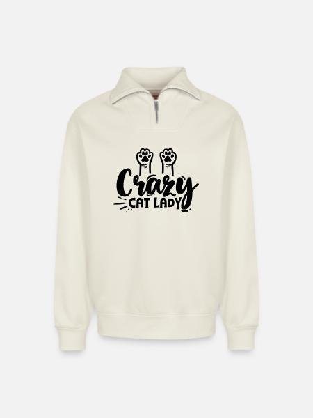 Cat Lover - Sweat unisexe décontracté en coton biologique à demi-zip – de SPREAD - blanc cassé