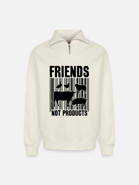 VEGAN FRIENDS NOT FOOD BARCODE - Relaxed Unisex Organic Half Zip Sweatshirt – by SPREAD - off white
