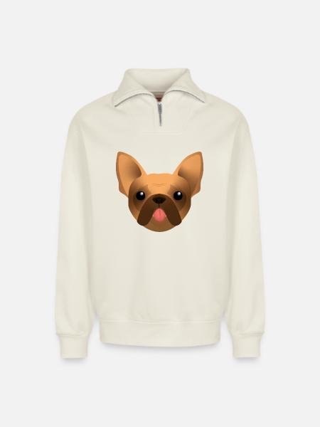 Bouledogue Français - Frenchie - Bully - Langue - Sweat unisexe décontracté en coton biologique à demi-zip – de SPREAD - blanc cassé