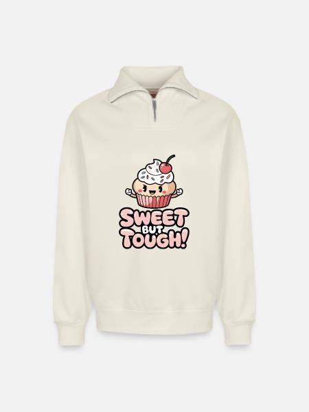 Sweet But Tough! - Relaxed Unisex Organic Half Zip Sweatshirt – by SPREAD - off white