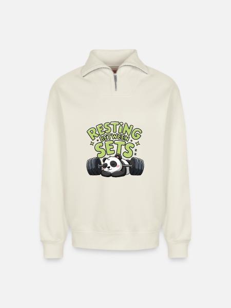 Resting Between Sets - Relaxed Unisex Organic Half Zip Sweatshirt – by SPREAD - off white