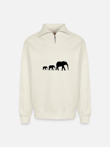 Elefantenfamilie - Relaxed Unisex Organic Half Zip Sweatshirt – von SPREAD - Naturweiß