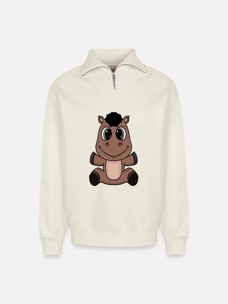 cheval - Sweat unisexe décontracté en coton biologique à demi-zip – de SPREAD - blanc cassé